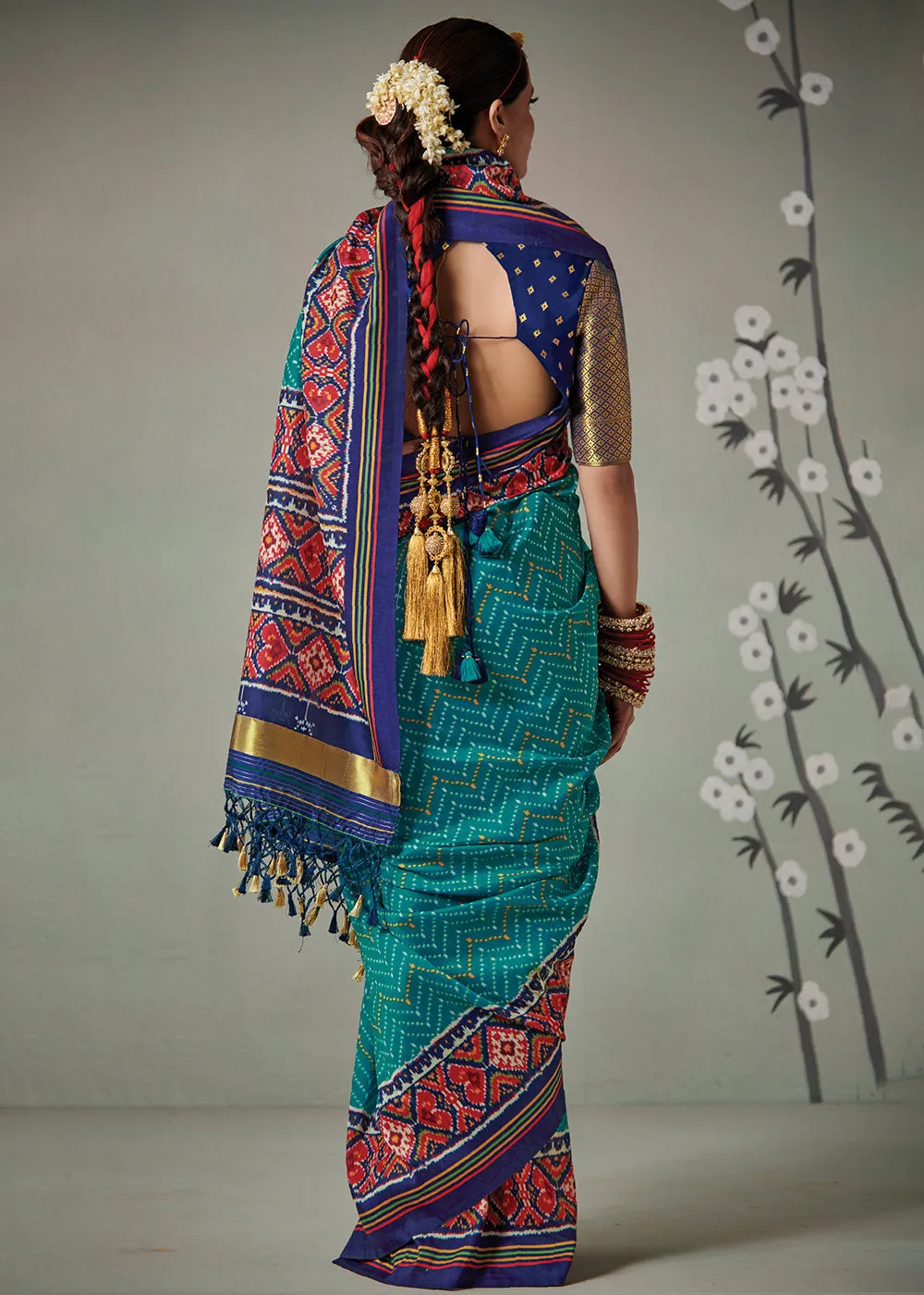 Cerulean Blue Patola Printed Tussar Silk Saree