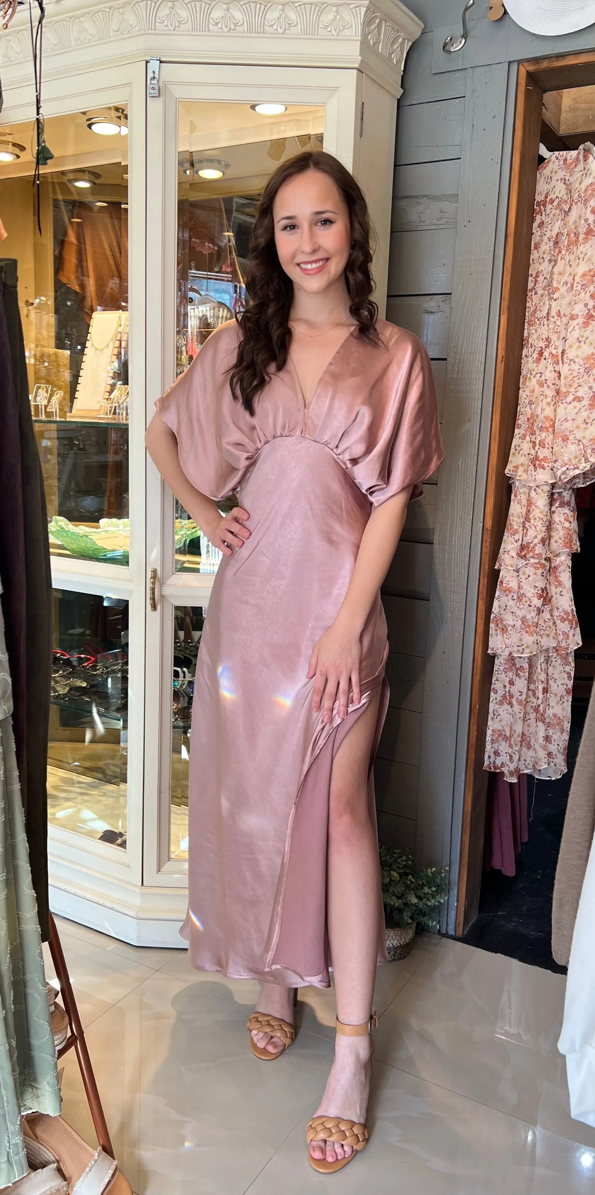 Classic Elegant Mauve Satin Maxi Dress