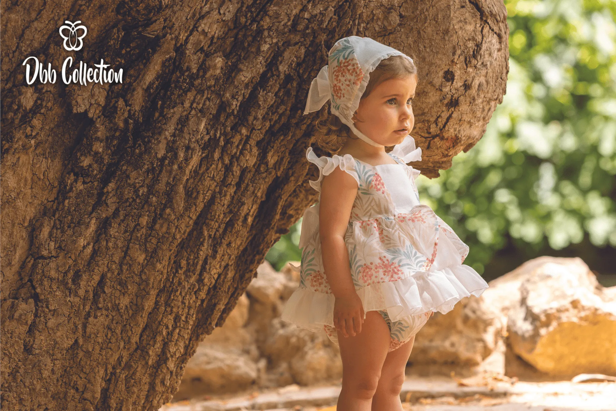 CLEARANCE SALE - DBB Collection - Baby Girls Cream Floral Print Dress, Knickers & Bonnet