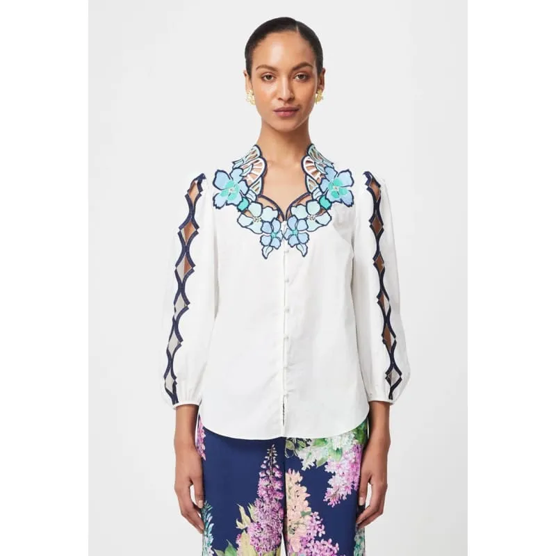 Cristina Embroidered Cotton Voile Blouse | Ivory Bay