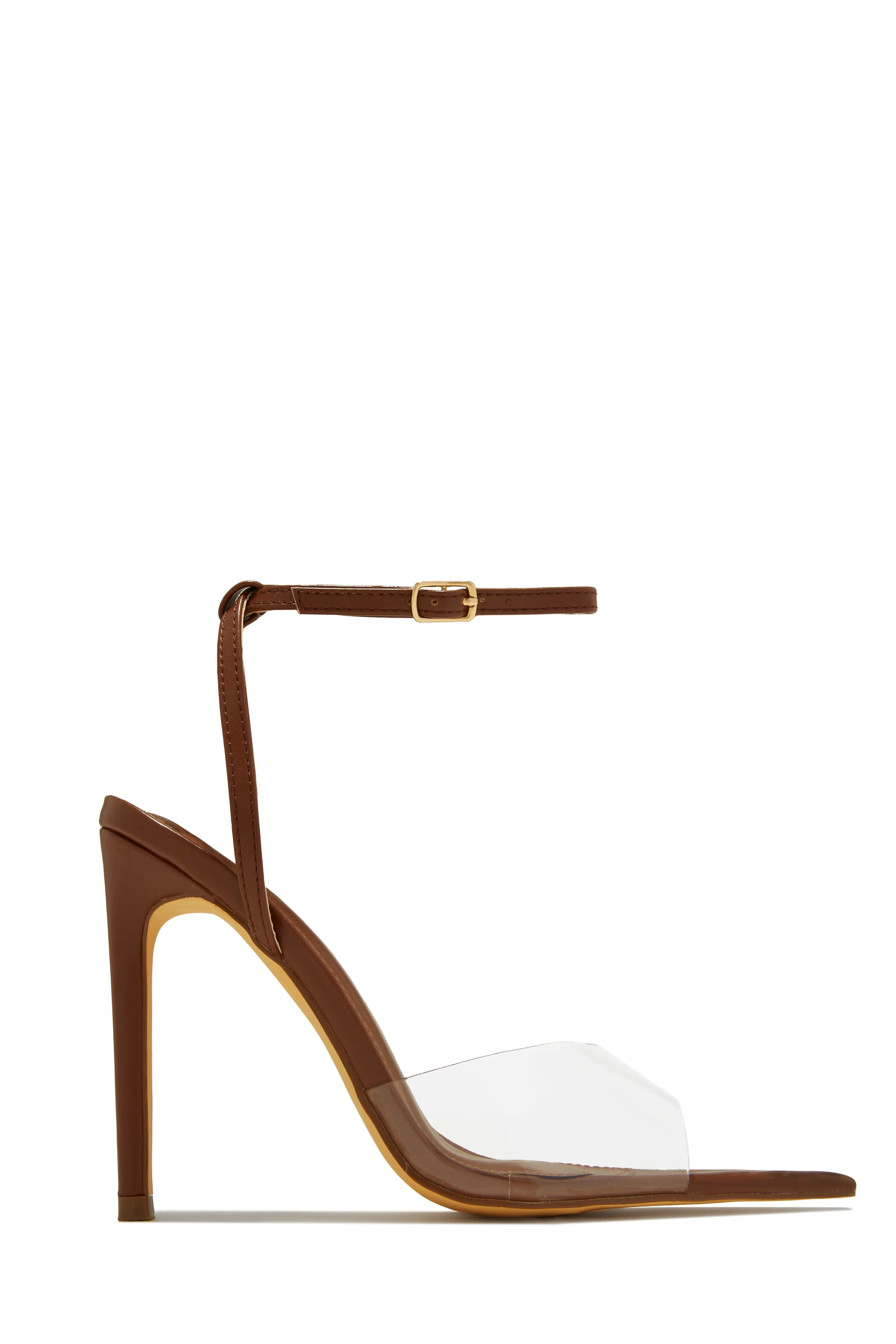 Dinner Date Clear Strap High Heels - Brown