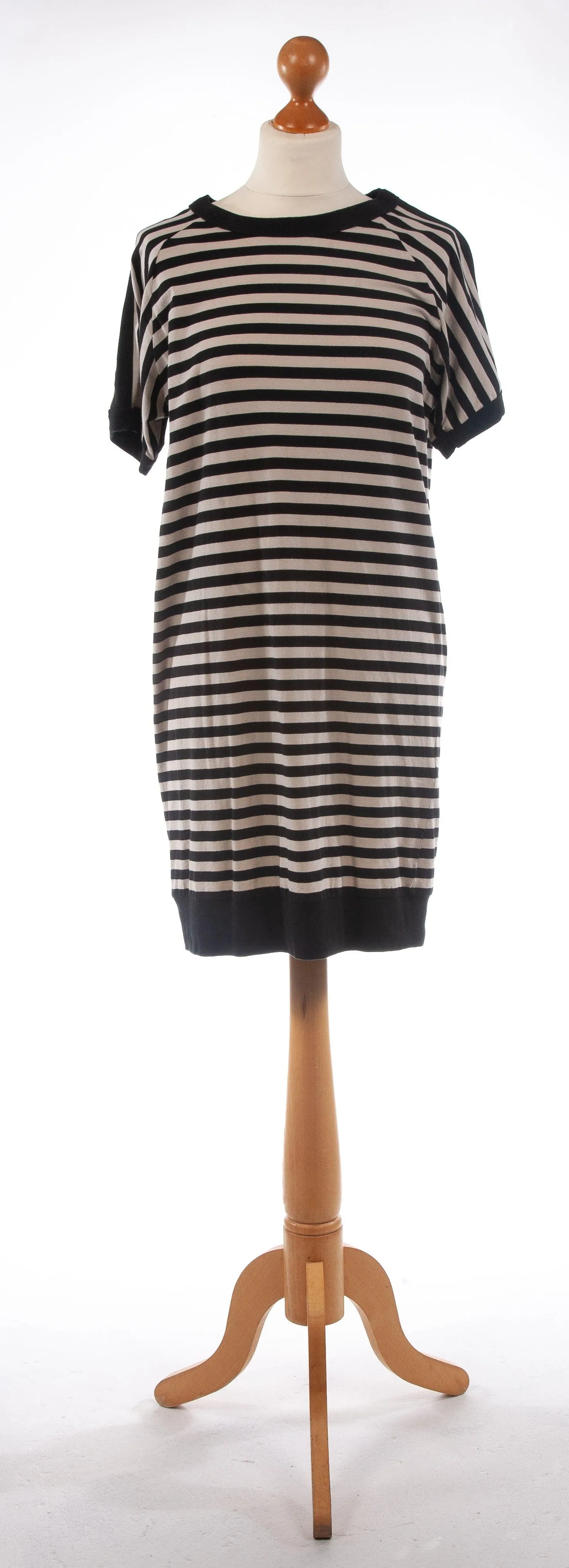 DKNY Black and Cream Striped Cotton Dress Size S (UK 8)