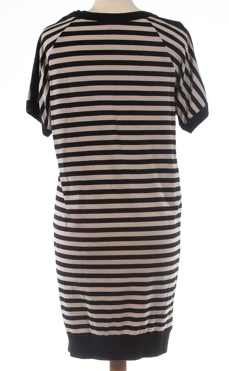 DKNY Black and Cream Striped Cotton Dress Size S (UK 8)