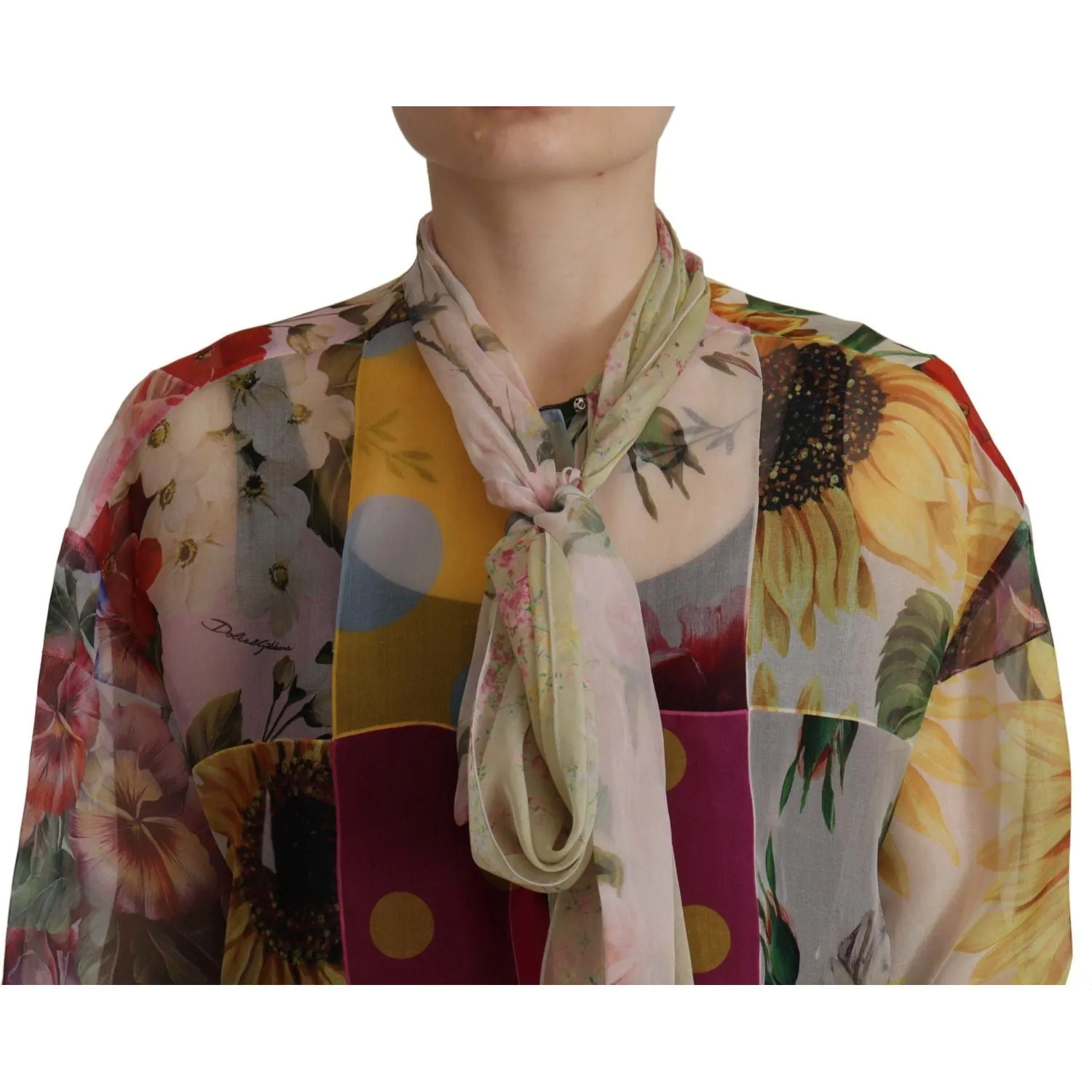 Dolce & Gabbana Multicolor Silk Ascot Collar Blouse