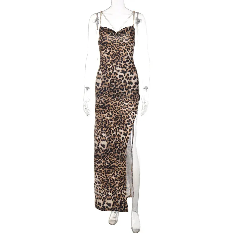 DressBetty - 2024 Elegant Leopard Print Backless Strapless Maxi Dress