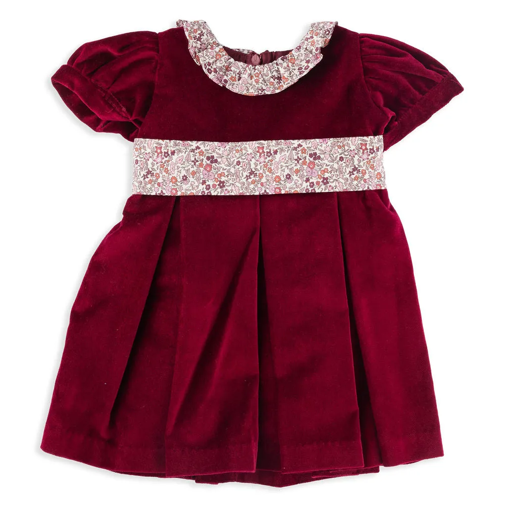 Ellee Red Velvet Party Dress with Floral Details