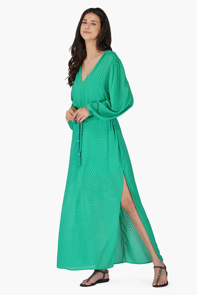 Emerald Chevron Maxi Dress