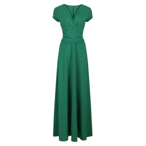 Emerald Green V Neck Cap Sleeve Maxi Dress