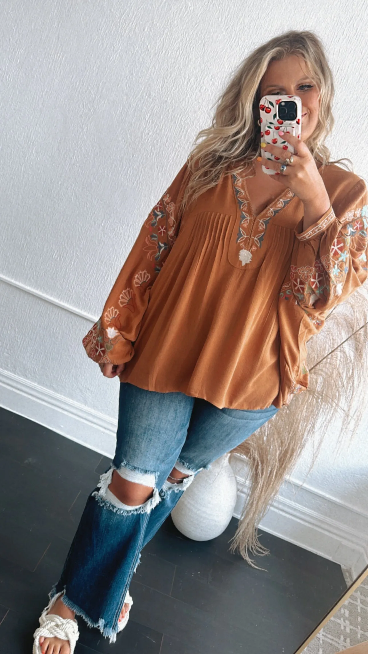 Emmy Embroidered Blouse, Camel