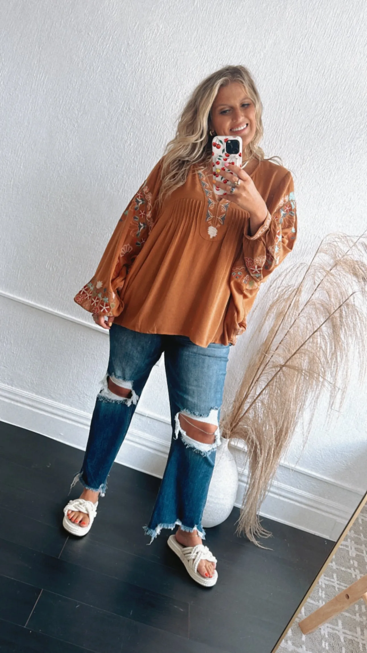 Emmy Embroidered Blouse, Camel