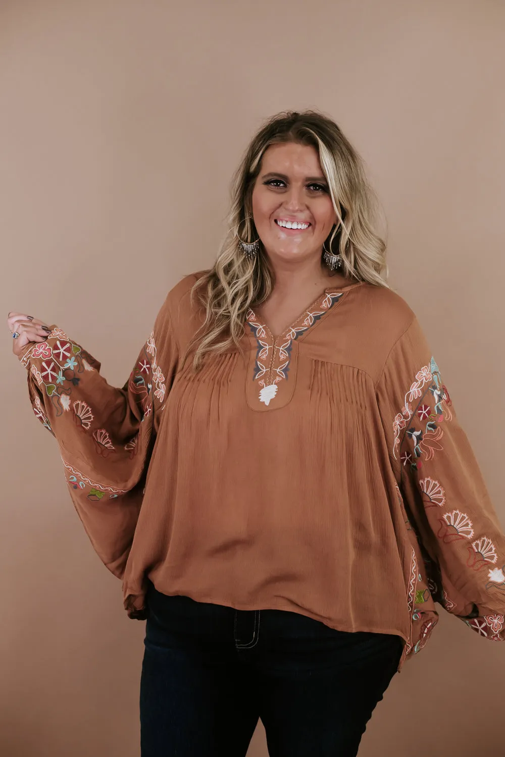 Emmy Embroidered Blouse, Camel