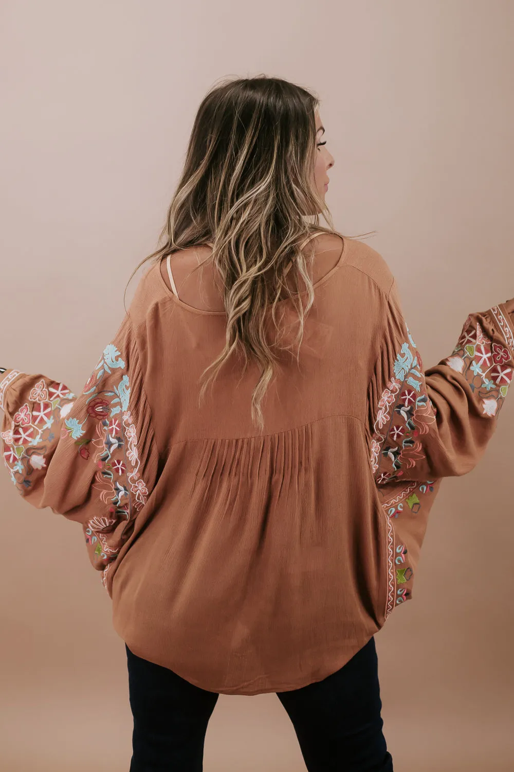 Emmy Embroidered Blouse, Camel