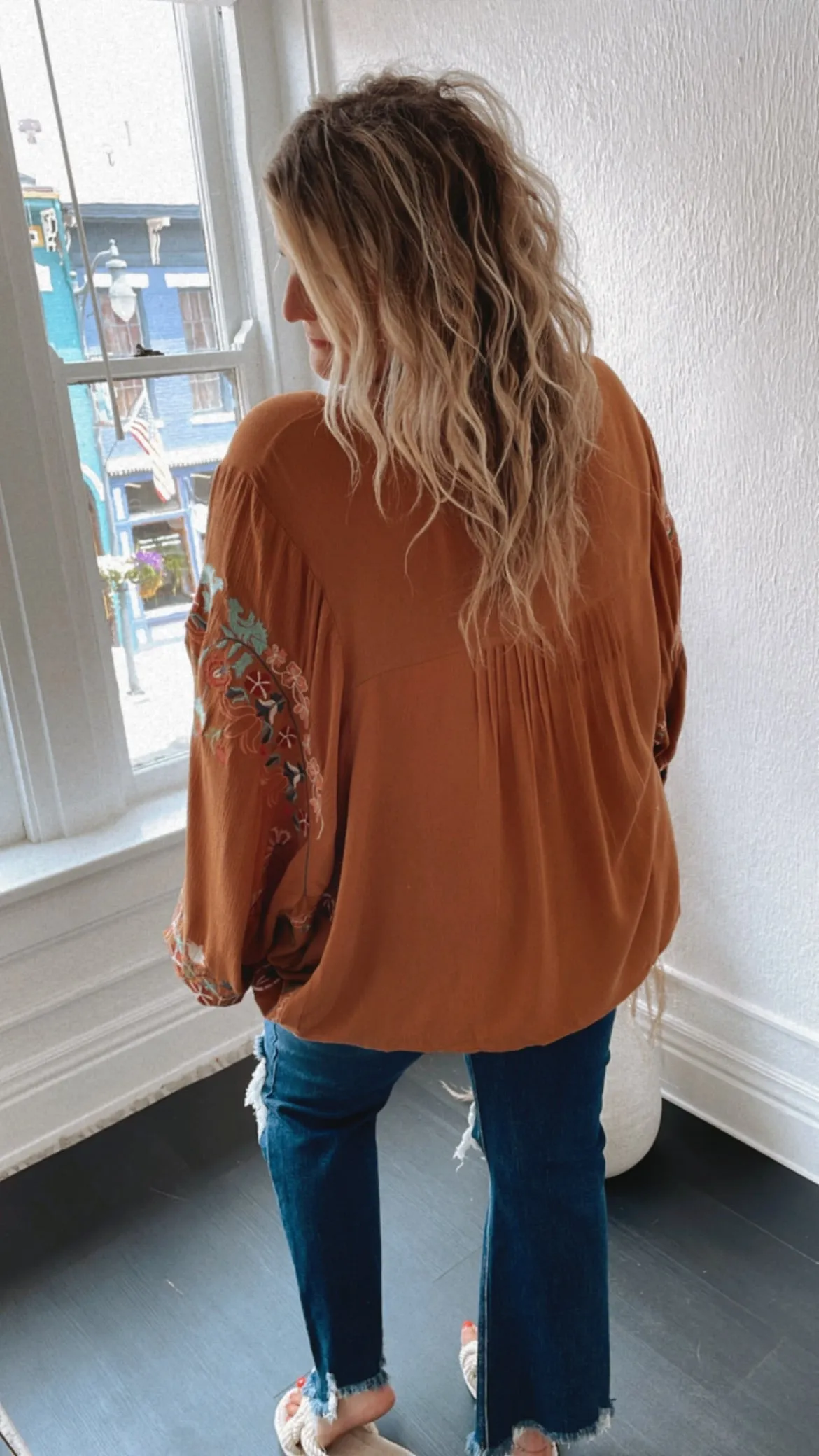 Emmy Embroidered Blouse, Camel