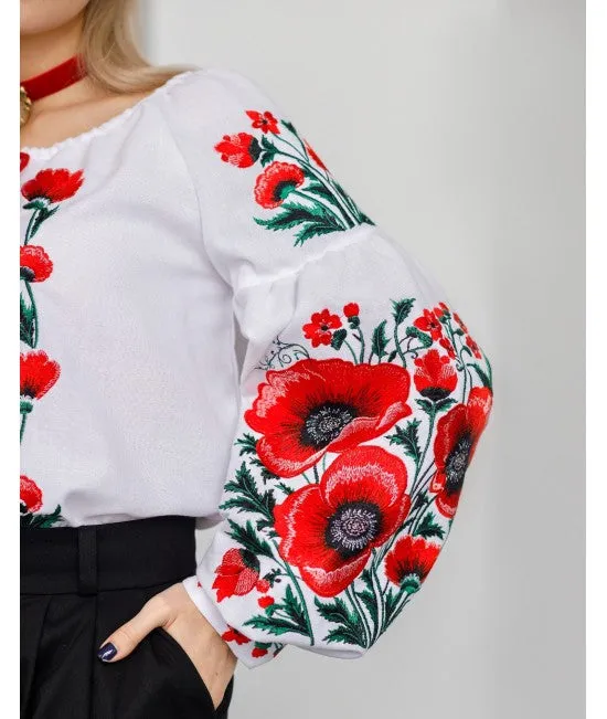 Female embroidered blouse with poppies