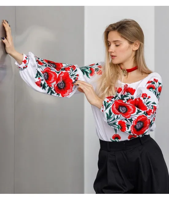 Female embroidered blouse with poppies