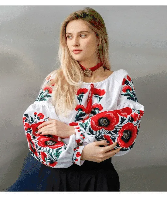 Female embroidered blouse with poppies