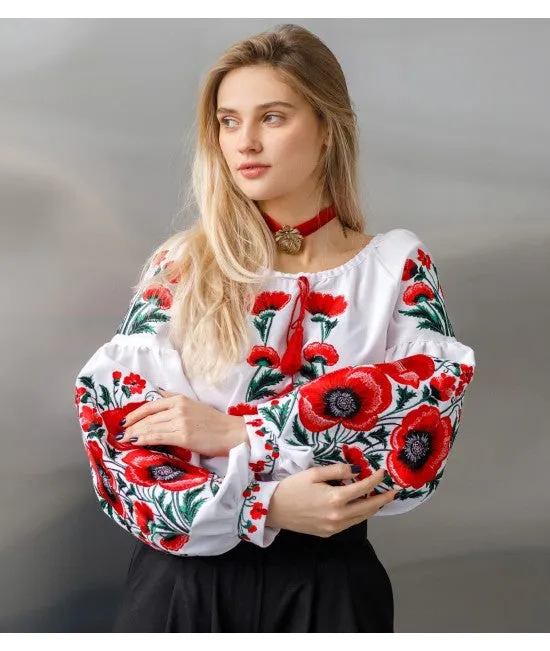 Female embroidered blouse with poppies