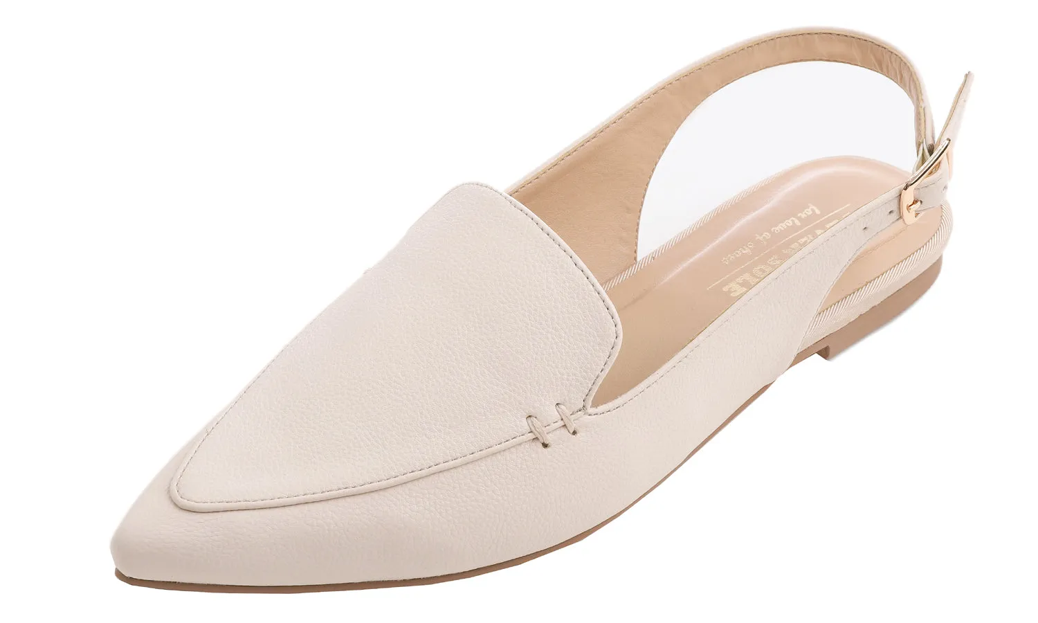 Feversole Pointed Toe Casual Slingback Flat Mules Women's Beige Vegan Leather Summer Slippers