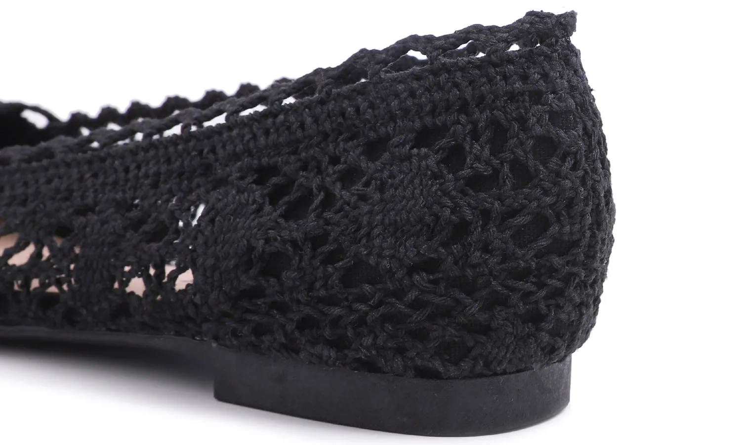 Feversole Round Toe Lace Ballet Crochet Flats Women's Comfy Breathable Shoes Black Knit Crochet