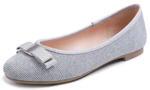 Feversole Women's Fashion Bow Round Toe Ballet Flat Silver Lurex