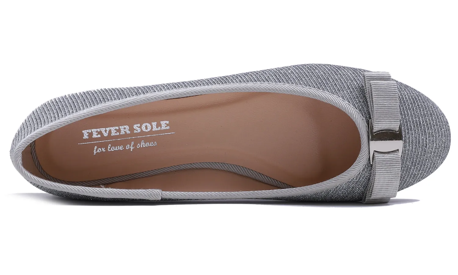 Feversole Women's Fashion Bow Round Toe Ballet Flat Silver Lurex