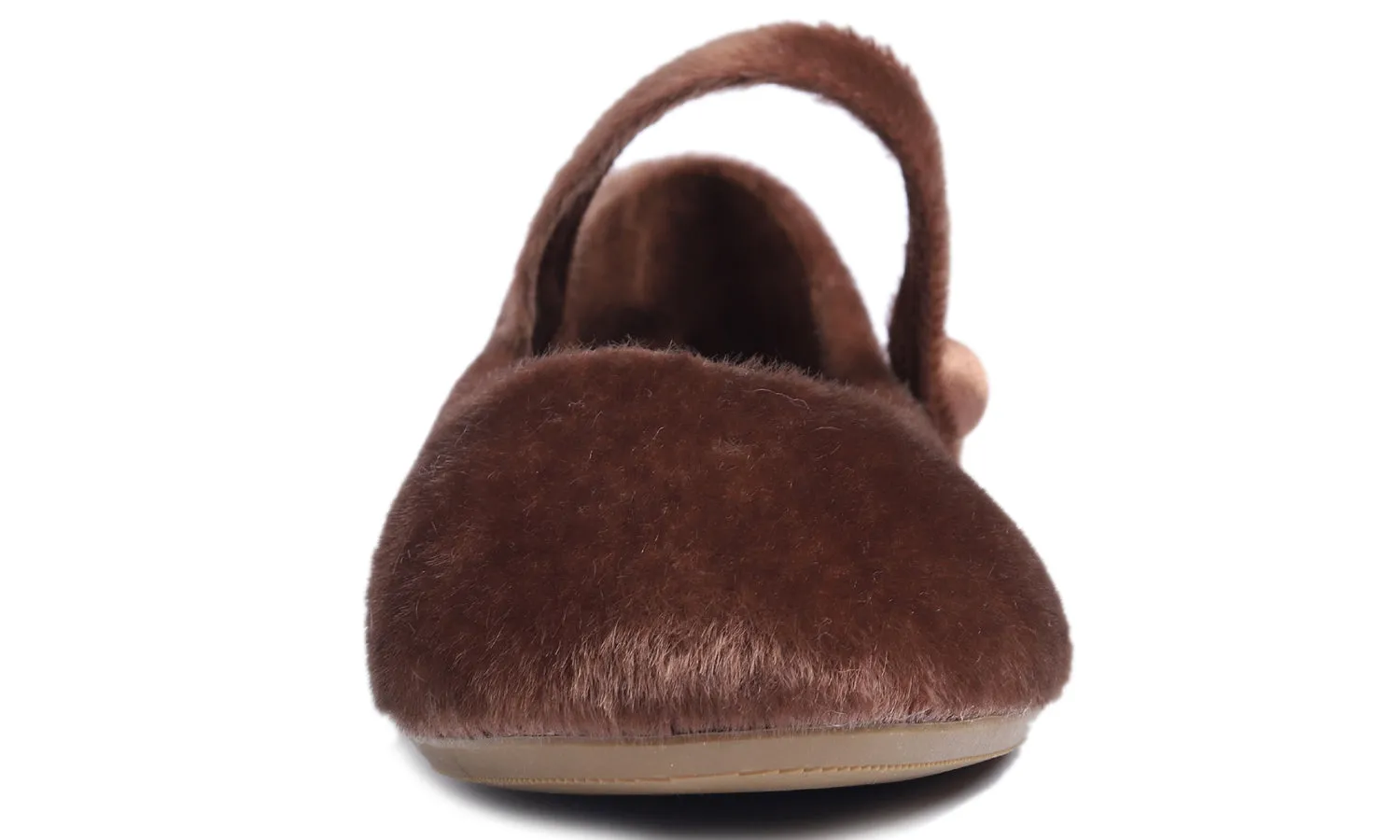 Feversole Women's Mary Jane Fashion Round Toe Easy Buckle Slip On Cozy Warm Flats Brown Plush