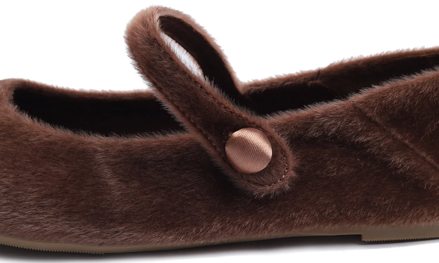 Feversole Women's Mary Jane Fashion Round Toe Easy Buckle Slip On Cozy Warm Flats Brown Plush