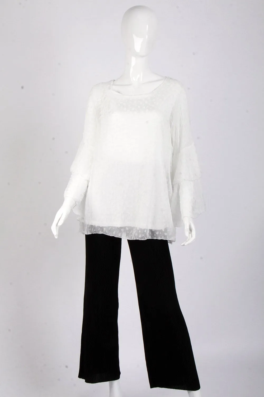 Floaty Ruffle Sleeve Small Heart  Embroidered Blouse Top