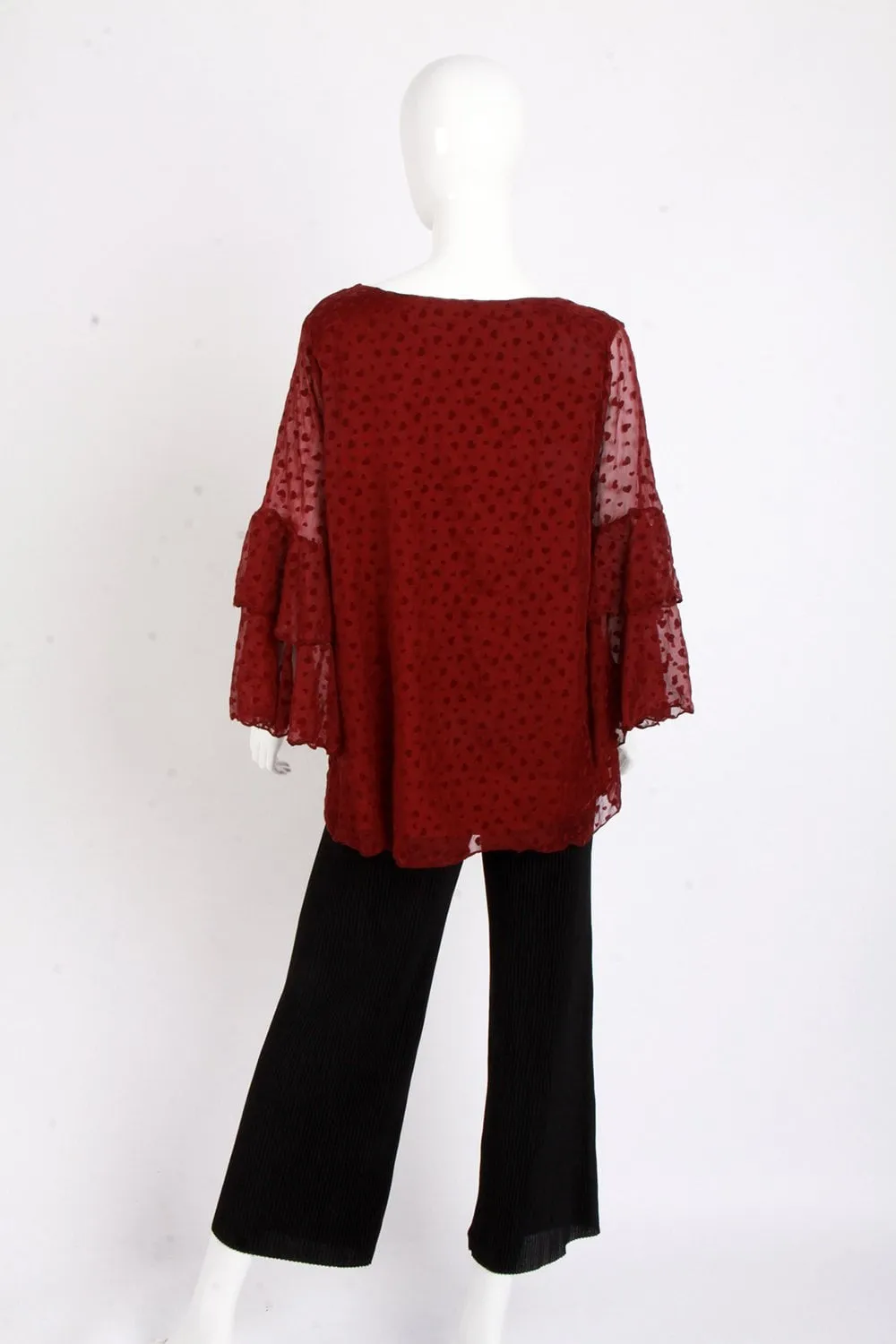 Floaty Ruffle Sleeve Small Heart  Embroidered Blouse Top