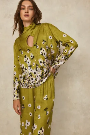 Floral Crepe Tie Neck Blouse