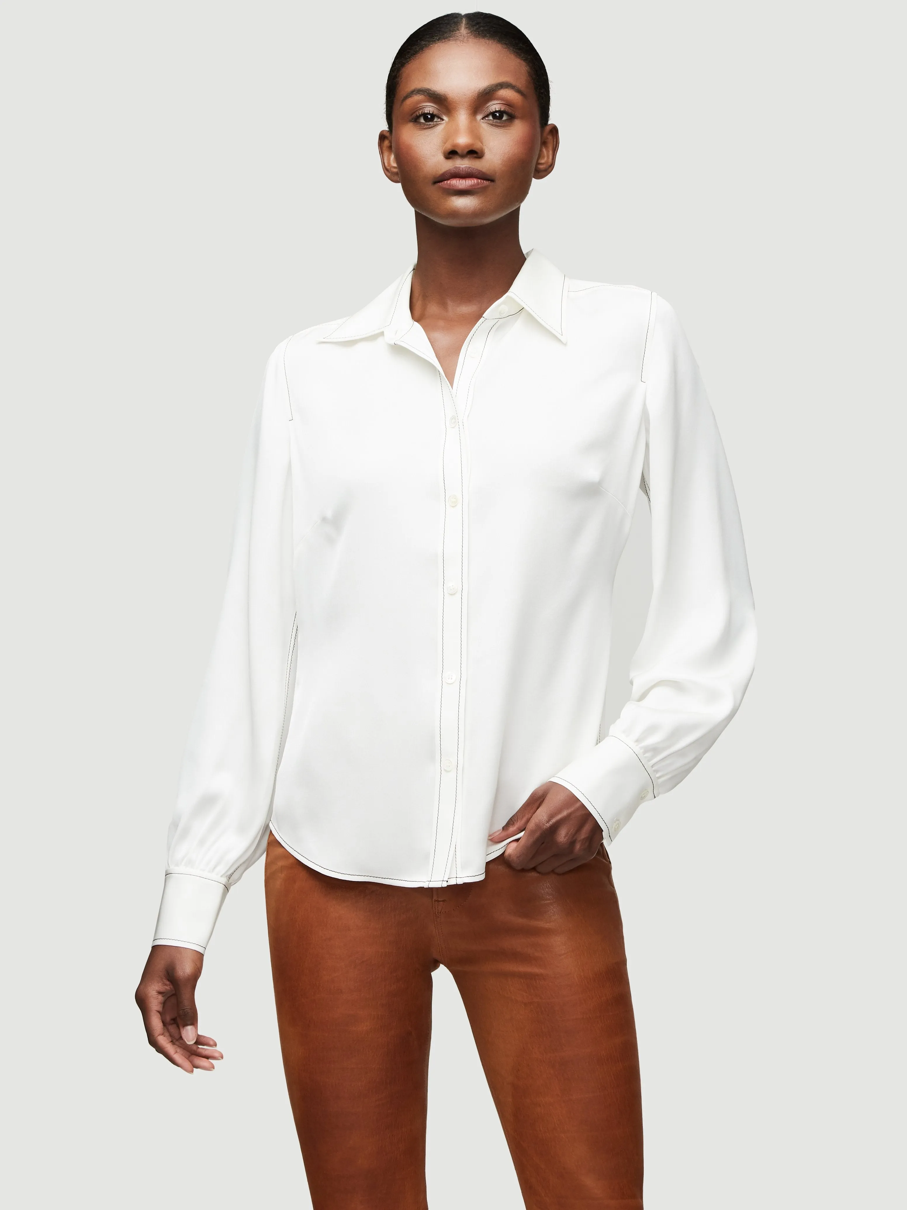 Frame - 70s Contrast Stitch Shirt in Blanc