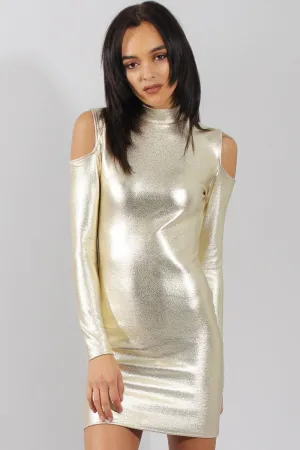 Gold Metallic Cold Shoulder Dress - Torian