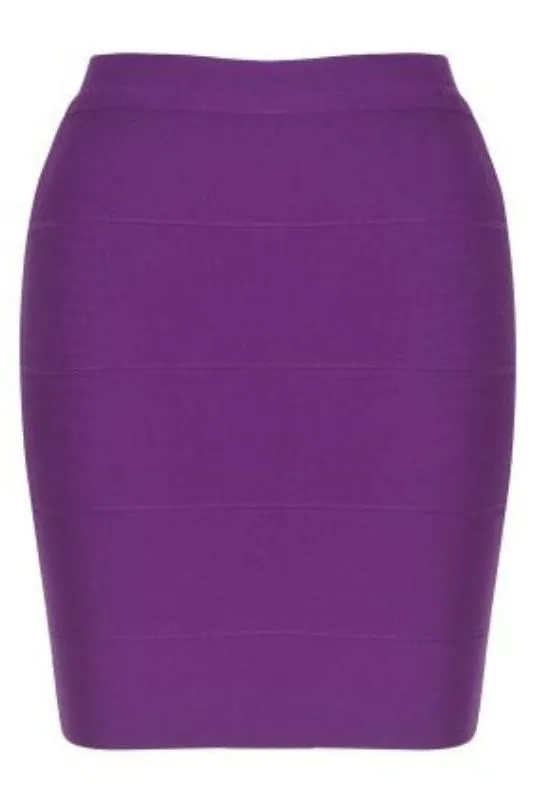 High Waist Bandage Striped Mini Skirt - Plum Purple