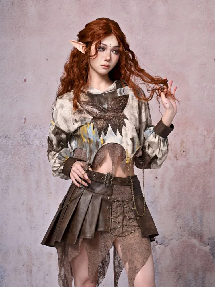 Hippie Spliced Irregular Leather Skirt【s0000007665】