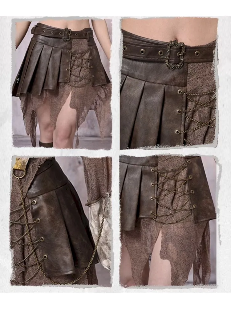 Hippie Spliced Irregular Leather Skirt【s0000007665】