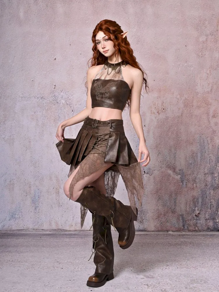 Hippie Spliced Irregular Leather Skirt【s0000007665】