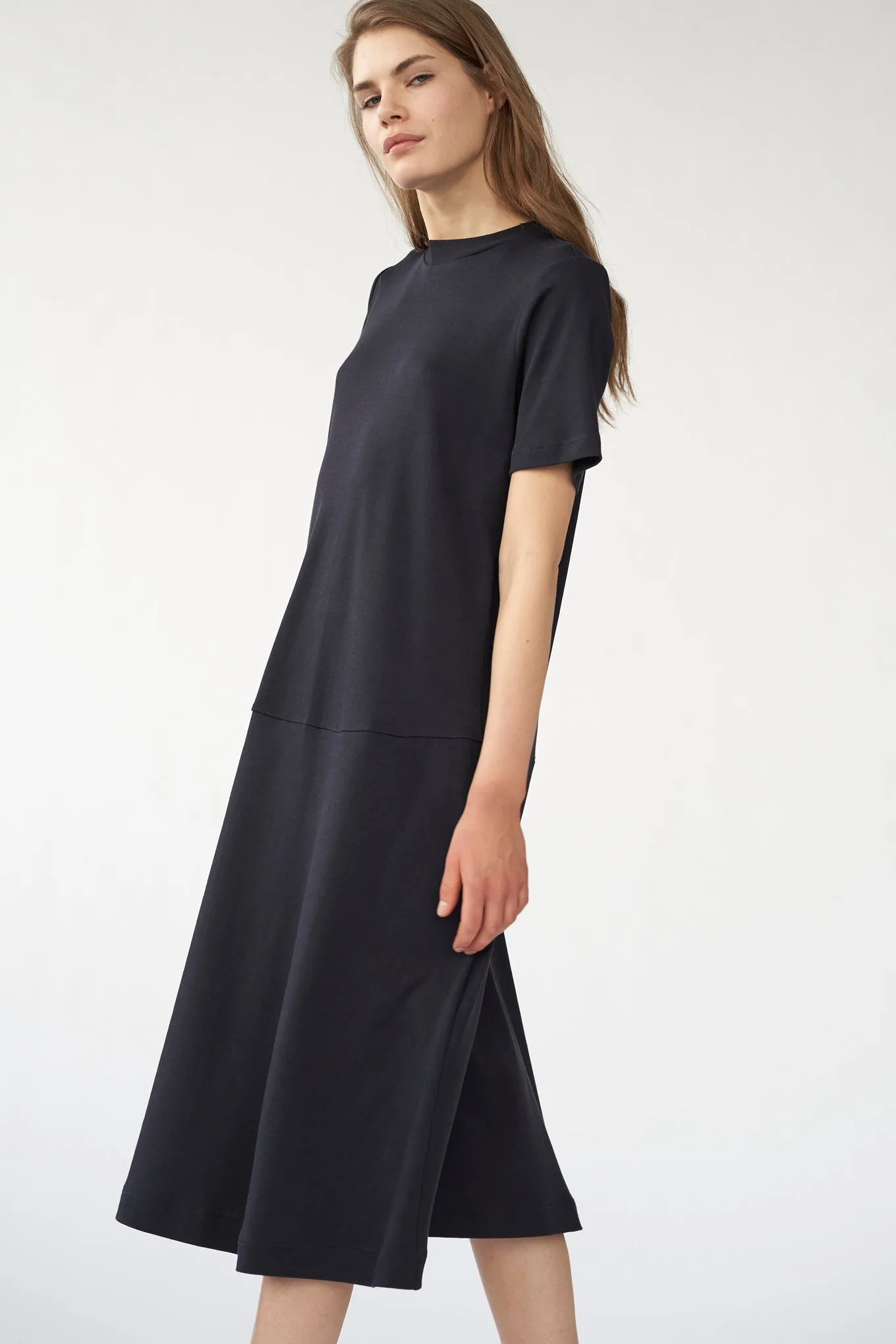 HOLDEN JERSEY DRESS - NAVY - SILK/COTTON JERSEY