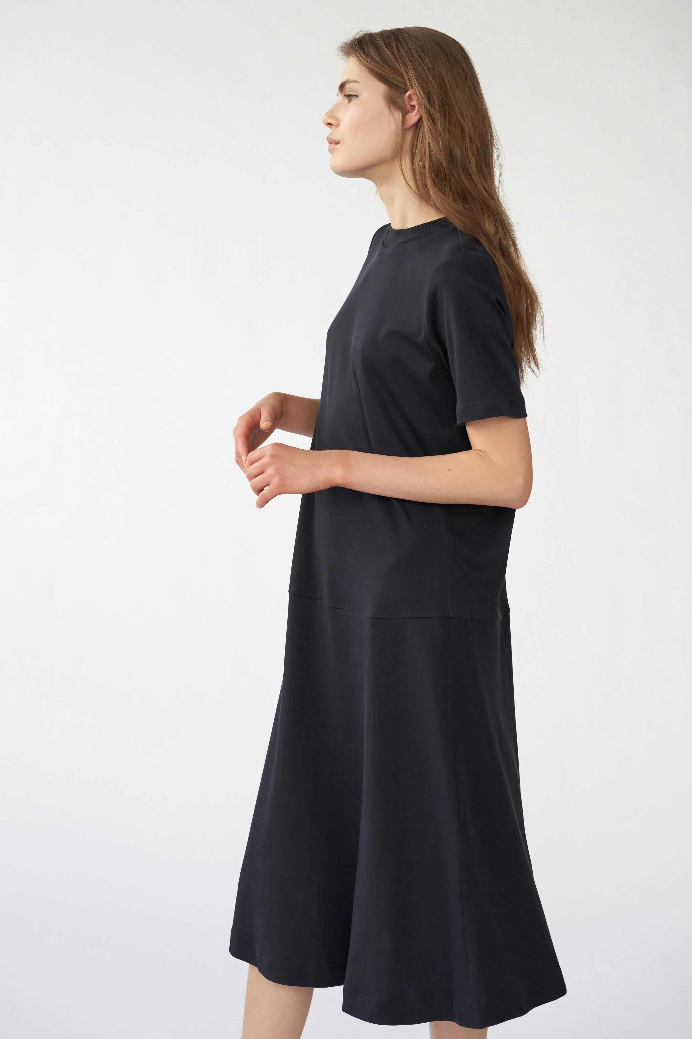 HOLDEN JERSEY DRESS - NAVY - SILK/COTTON JERSEY