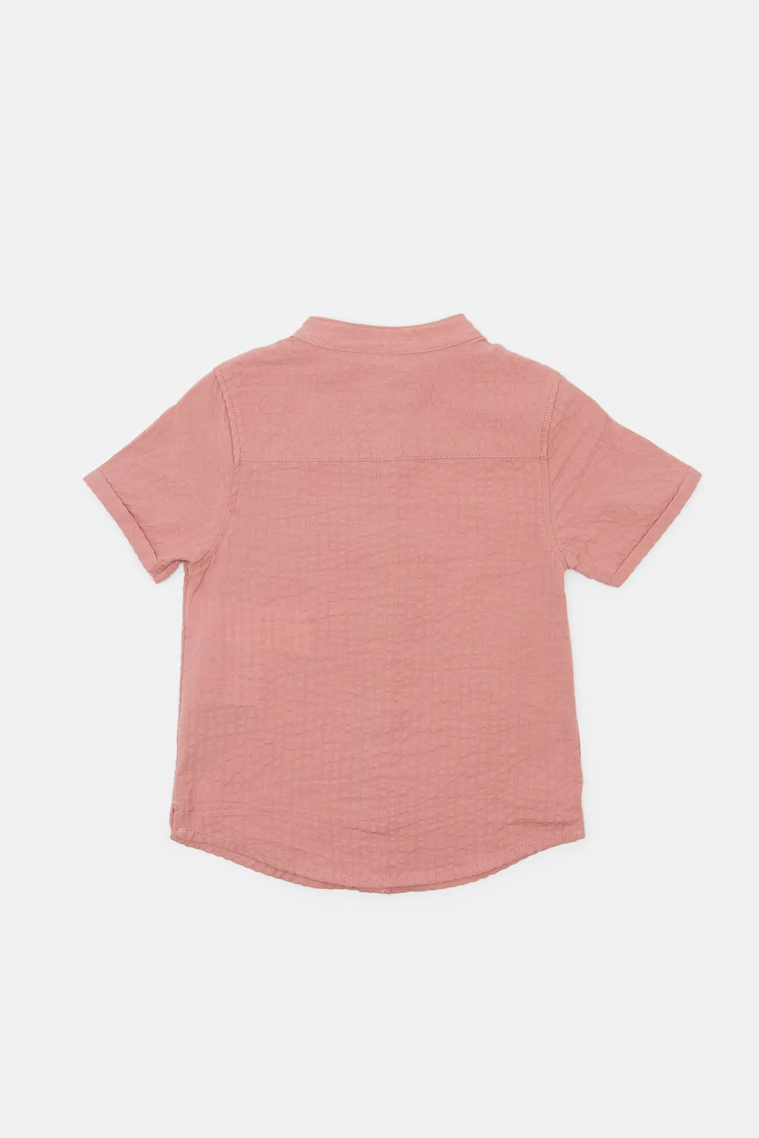 Infant Boys Red Mandarin Seersucker Henley Shirt