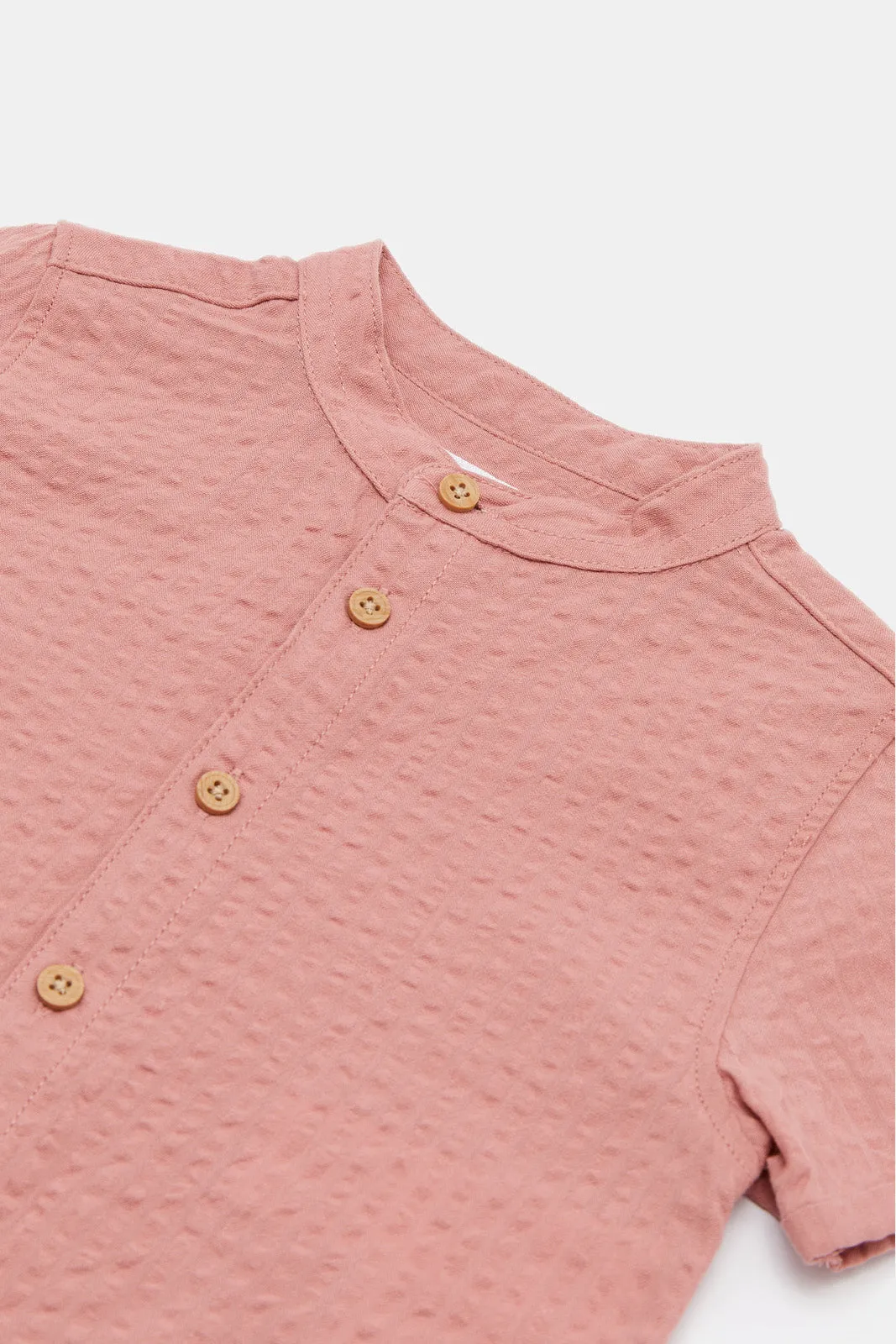 Infant Boys Red Mandarin Seersucker Henley Shirt