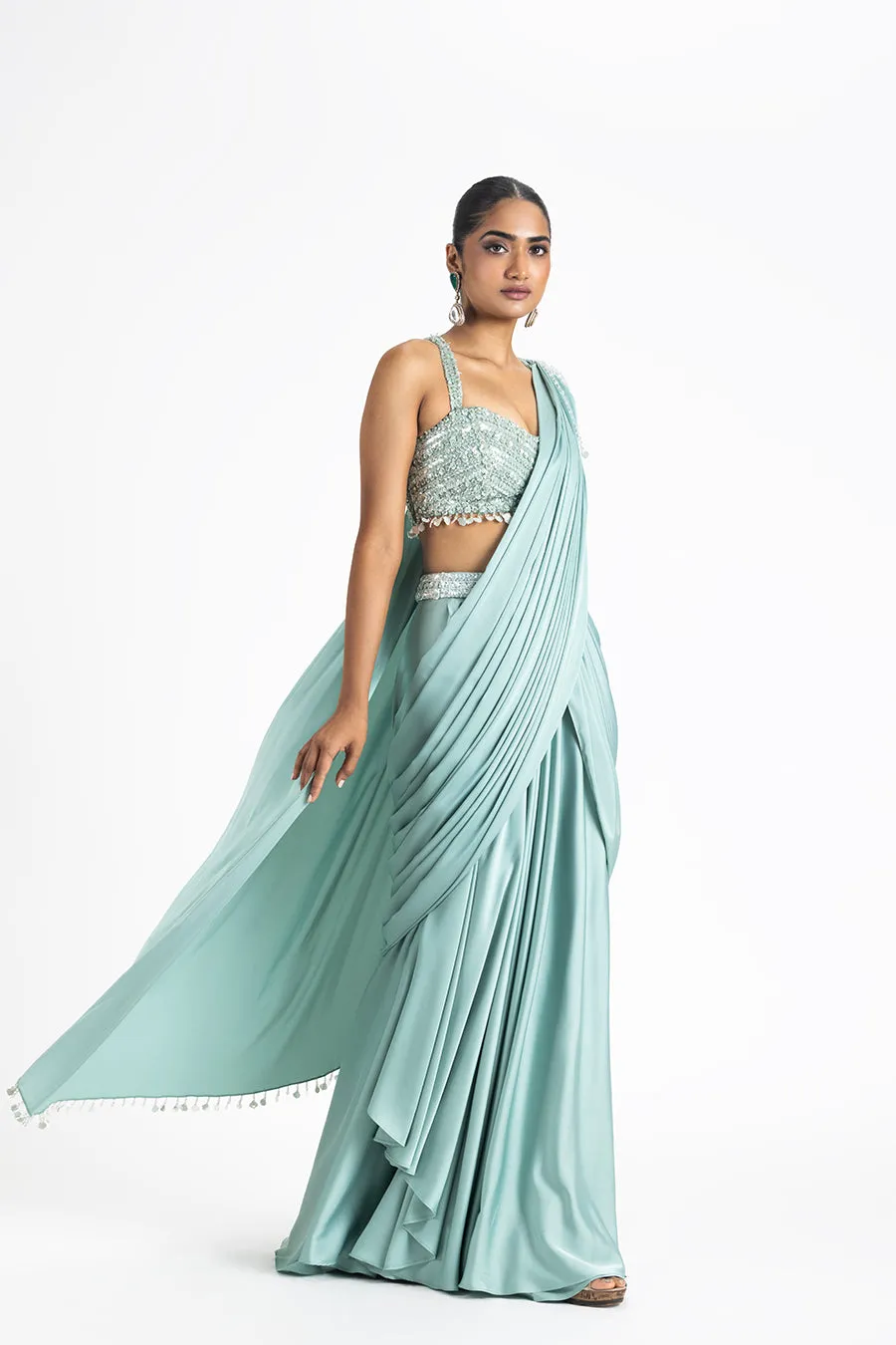 JADE GREEN DRAPED SAREE