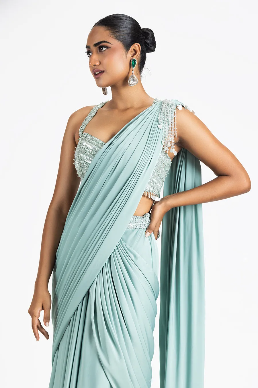 JADE GREEN DRAPED SAREE