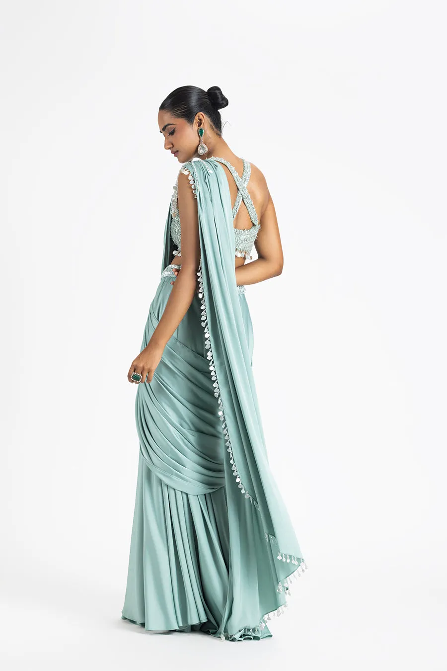 JADE GREEN DRAPED SAREE