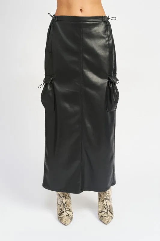 Leather Cargo Maxi Skirt