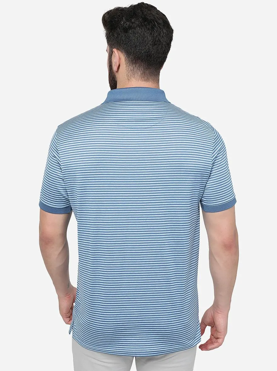 Light Blue Striped Slim Fit Polo T-Shirt | JadeBlue