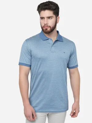 Light Blue Striped Slim Fit Polo T-Shirt | JadeBlue