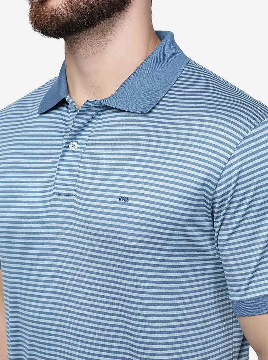 Light Blue Striped Slim Fit Polo T-Shirt | JadeBlue