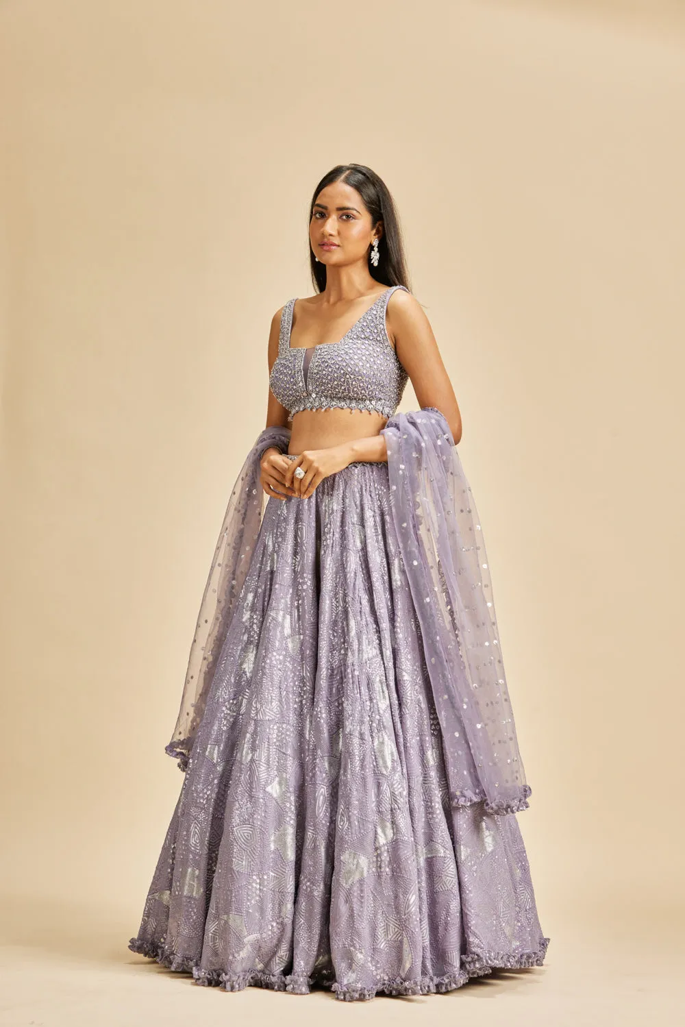 Lilac Geometric Design Lehenga Set