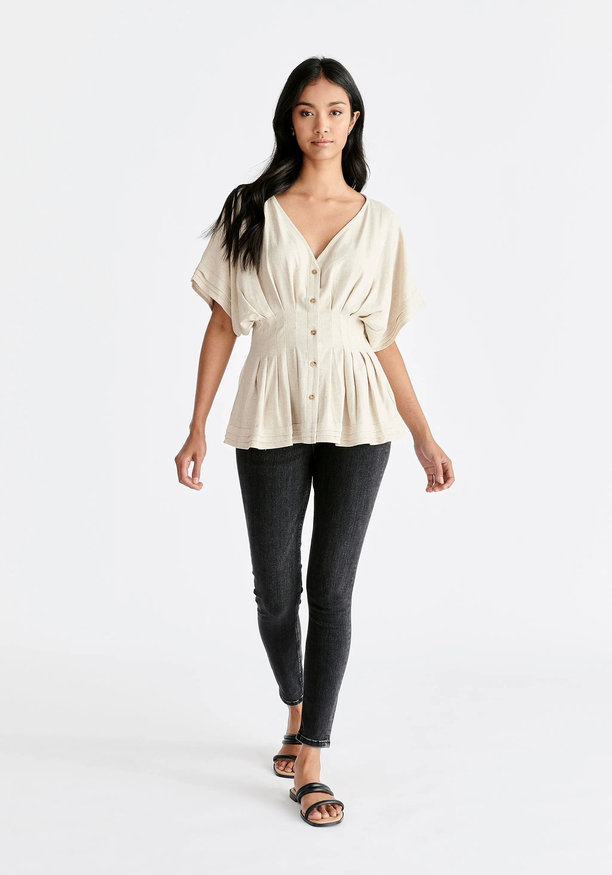 Linen Blend Button Blouse