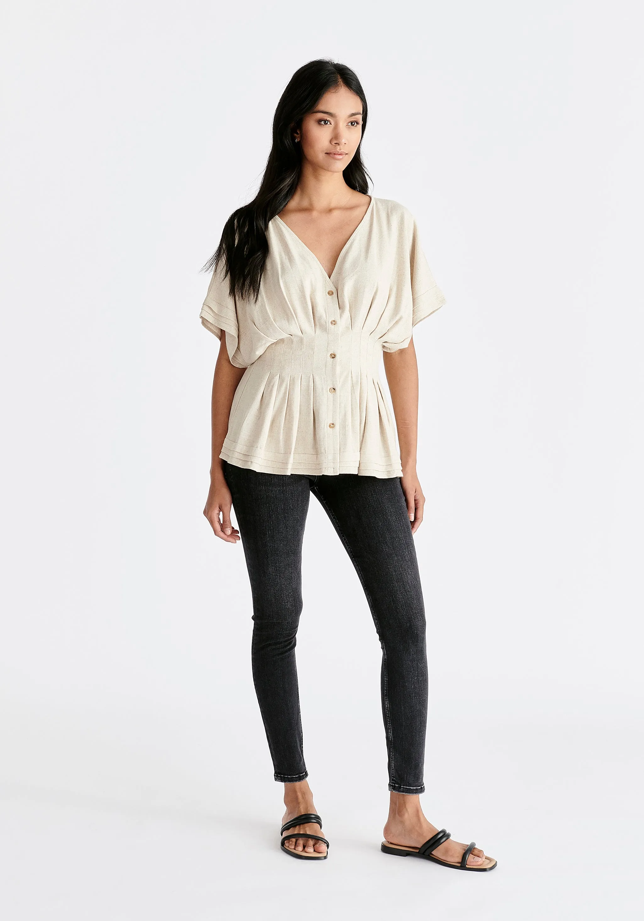 Linen Blend Button Blouse